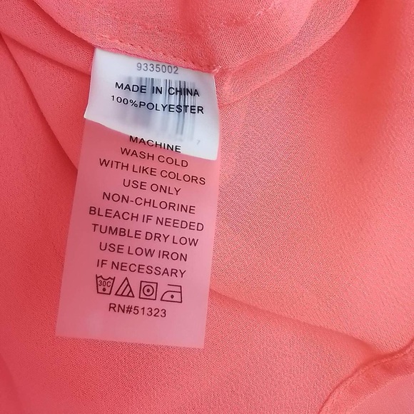 Vince Camuto Neon Orange Sheer Blouse | Asymmetrical Hem | Layered Front - Picture 9 of 9
